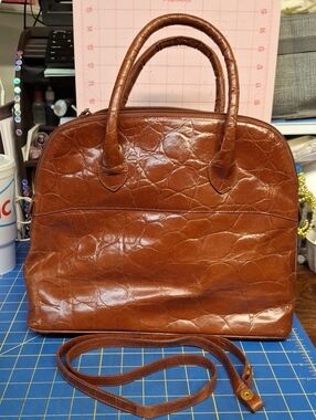 Vintage Furla Croc-Embossed Leather Dome Satchel Bag REHAB